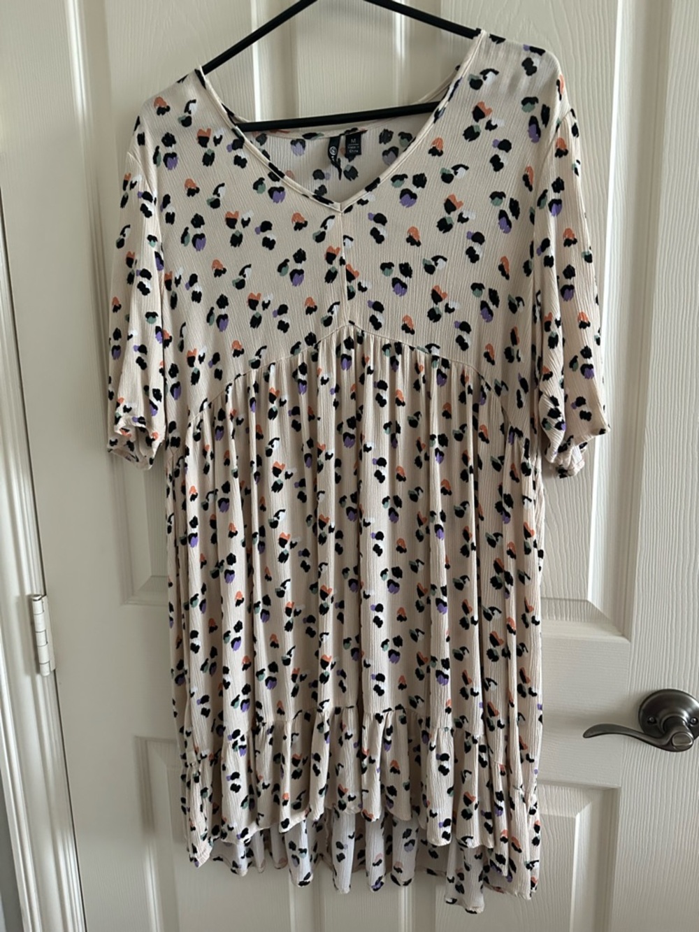 Versona Cream Leopard Print Dress with Purple and Orange Spots